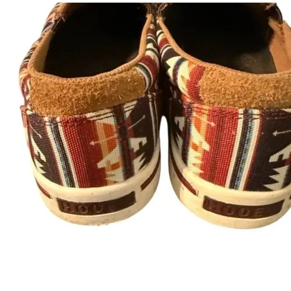 Mens Slip-On Shoes With Aztec Print Canvas & Suede Accents Size 10